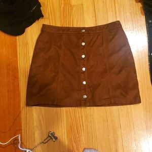 Brown Suede Snap Skirt